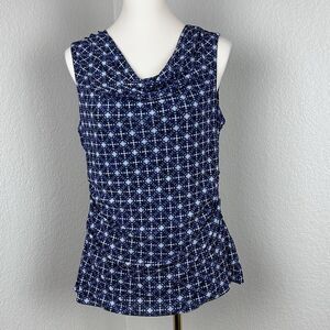 Cable & Gauge Women's Geometric Blue Squares Blouse Top Sleeveless XL